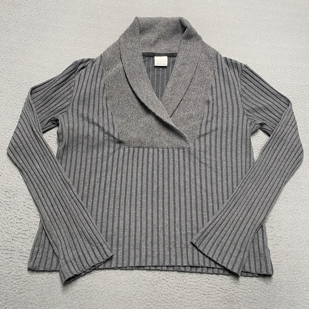 Nike Yoga Pullover Womens Medium Gray Ribbed Shawl V Neck Long Sleeve Stretch